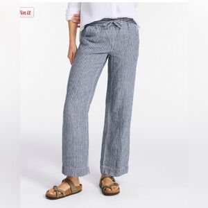 LL Bean Women's Premium Washable Linen Pull-On Pants, Stripe 12